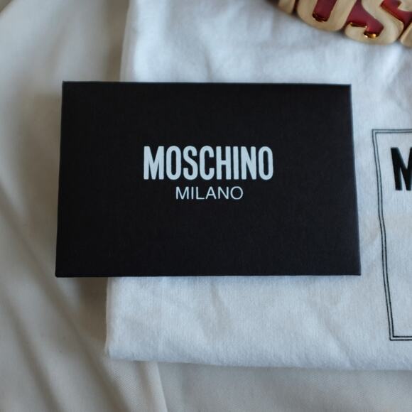 Moschino Milano Italy Red Leather Belt Buckle Gold Logo Unisex size 44 NEW main image 6